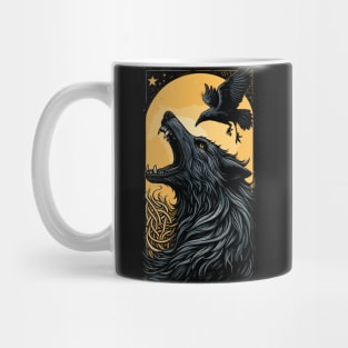 Retro dark wolf and raven Mug